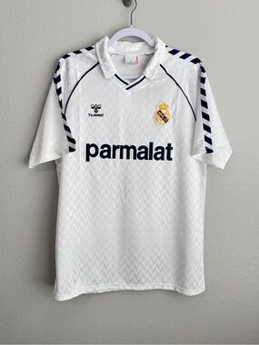 Vintage Real Madrid 1988/1989 Hugo Sanchez white soccer jersey